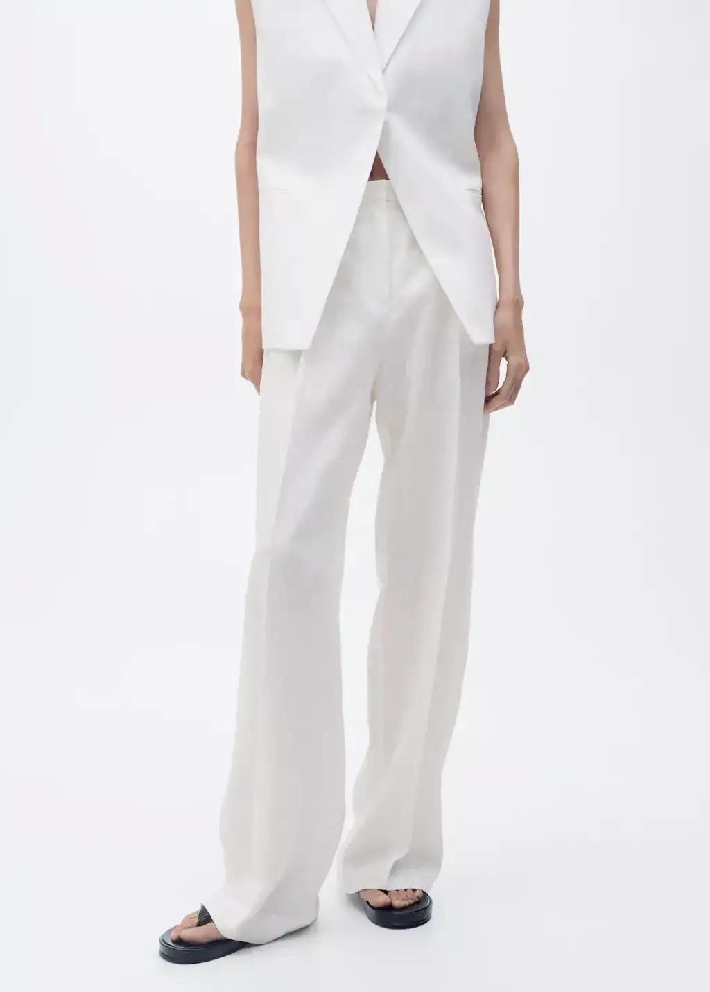 White Straight-Fit Linen Suit Trousers, , large image number 0