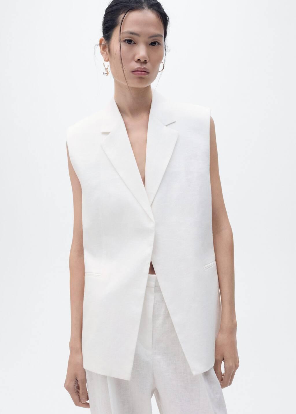 White Straight-Fit Linen Suit Trousers, , large image number 1