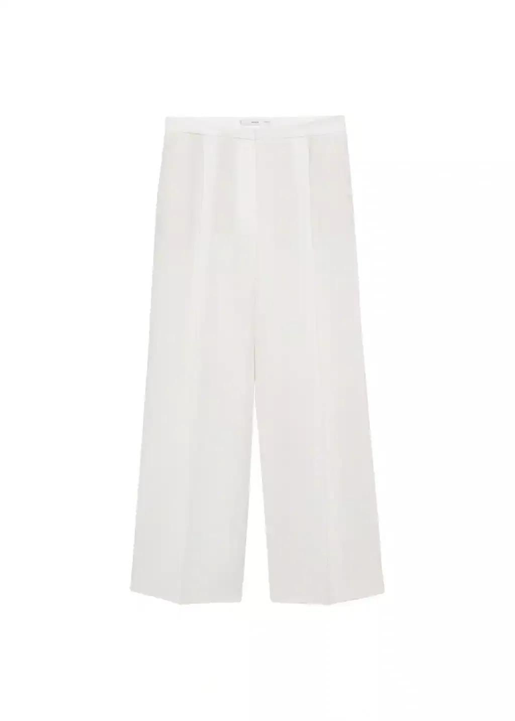 White Straight-Fit Linen Suit Trousers, , large image number 3