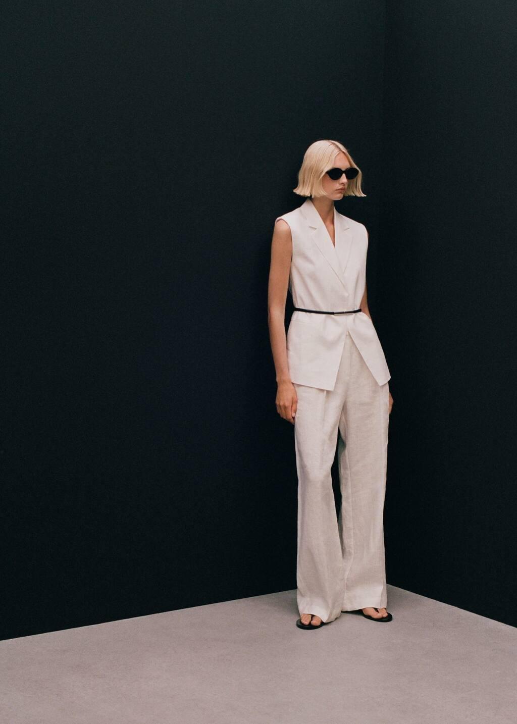 White Straight-Fit Linen Suit Trousers, Natural White, large image number 3