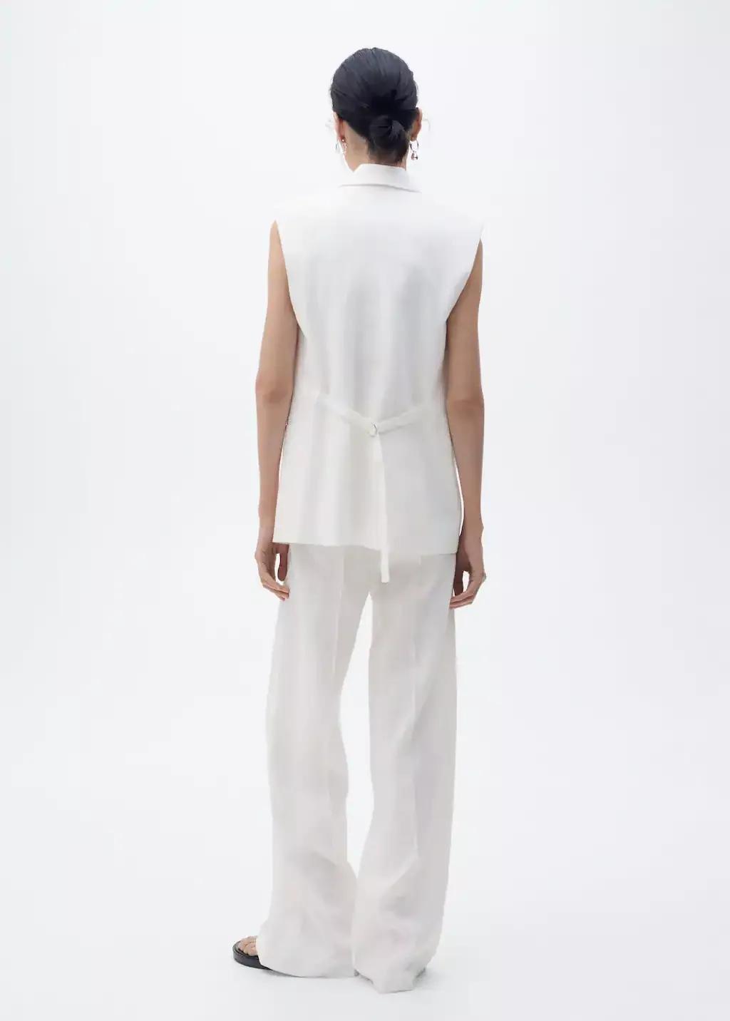 White Straight-Fit Linen Suit Trousers, , large image number 4