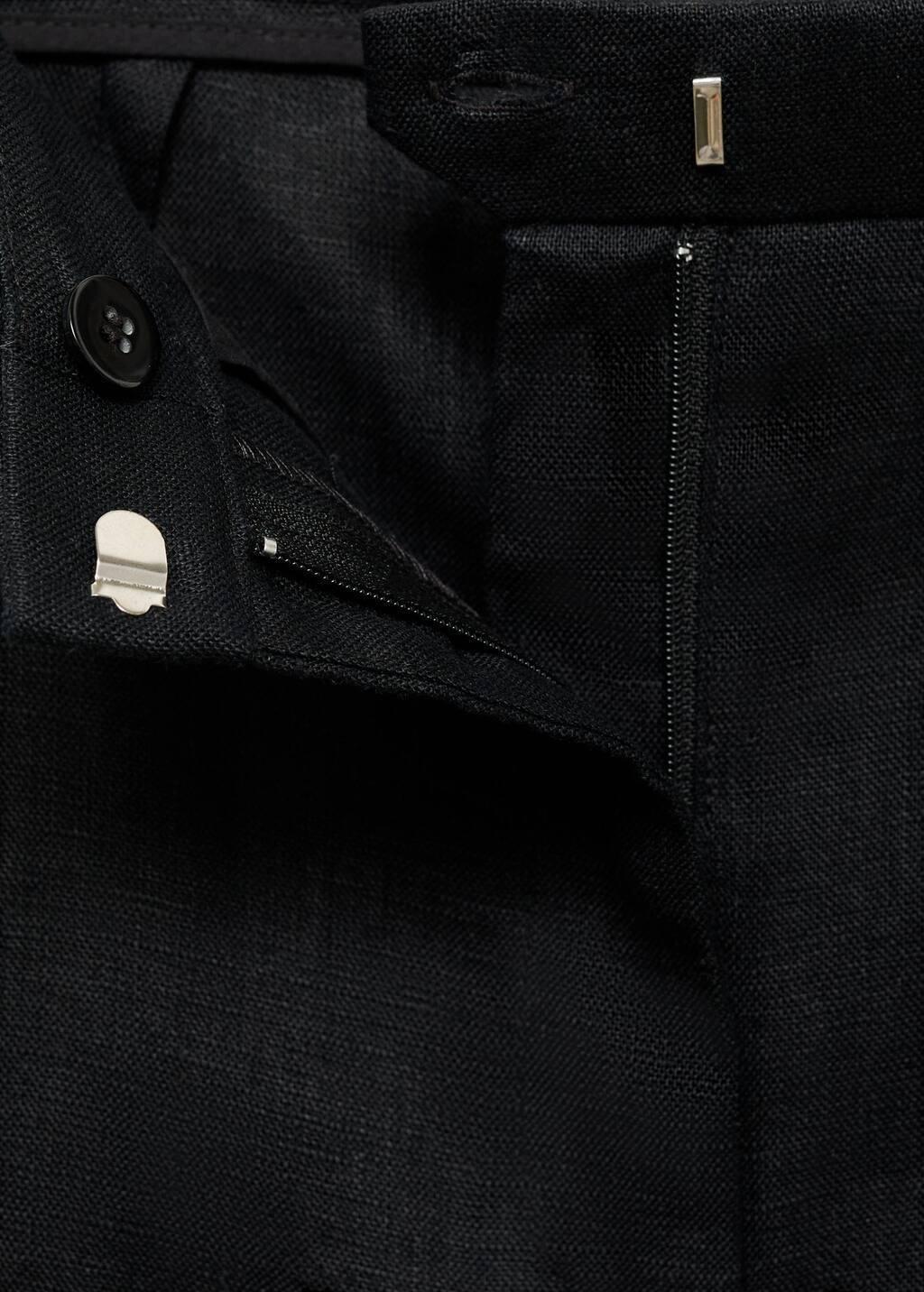 Black Straight-Fit Linen Suit Trousers, , large image number 2