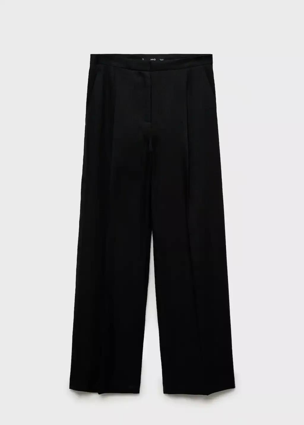 Black Straight-Fit Linen Suit Trousers, , large image number 3