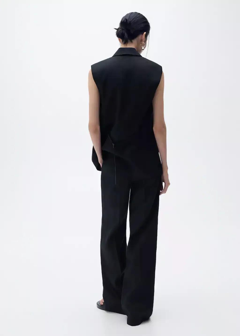 Black Straight-Fit Linen Suit Trousers, , large image number 4