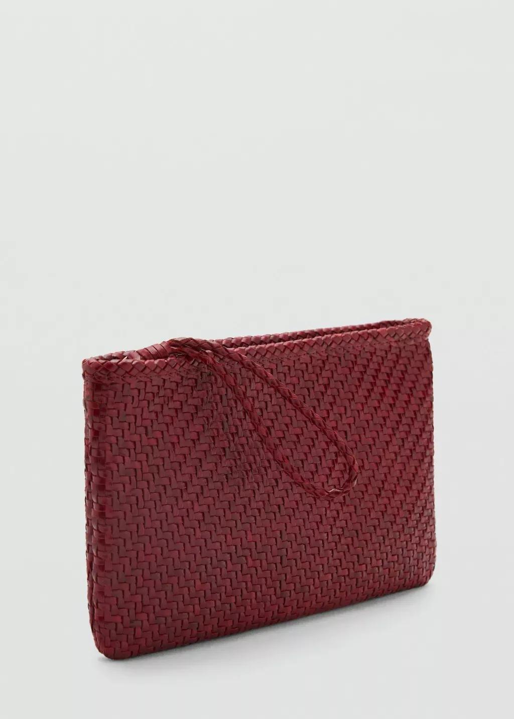 DARK RED Braided leather clutch, Dark Red, large image number 0