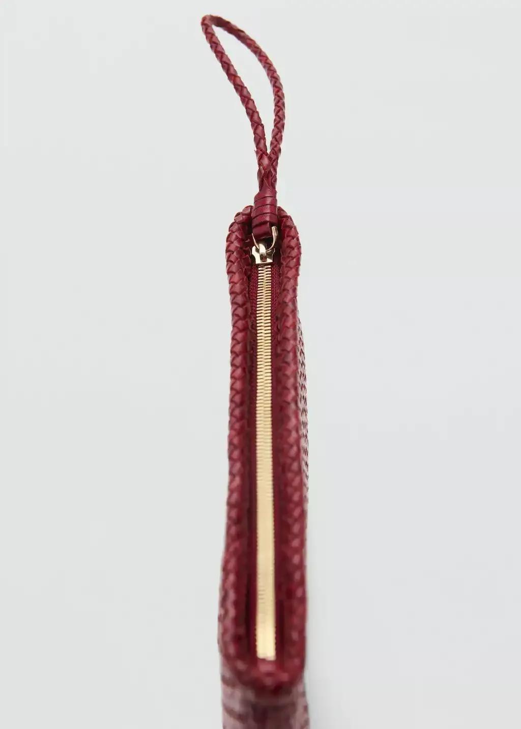 DARK RED Braided leather clutch, Dark Red, large image number 1