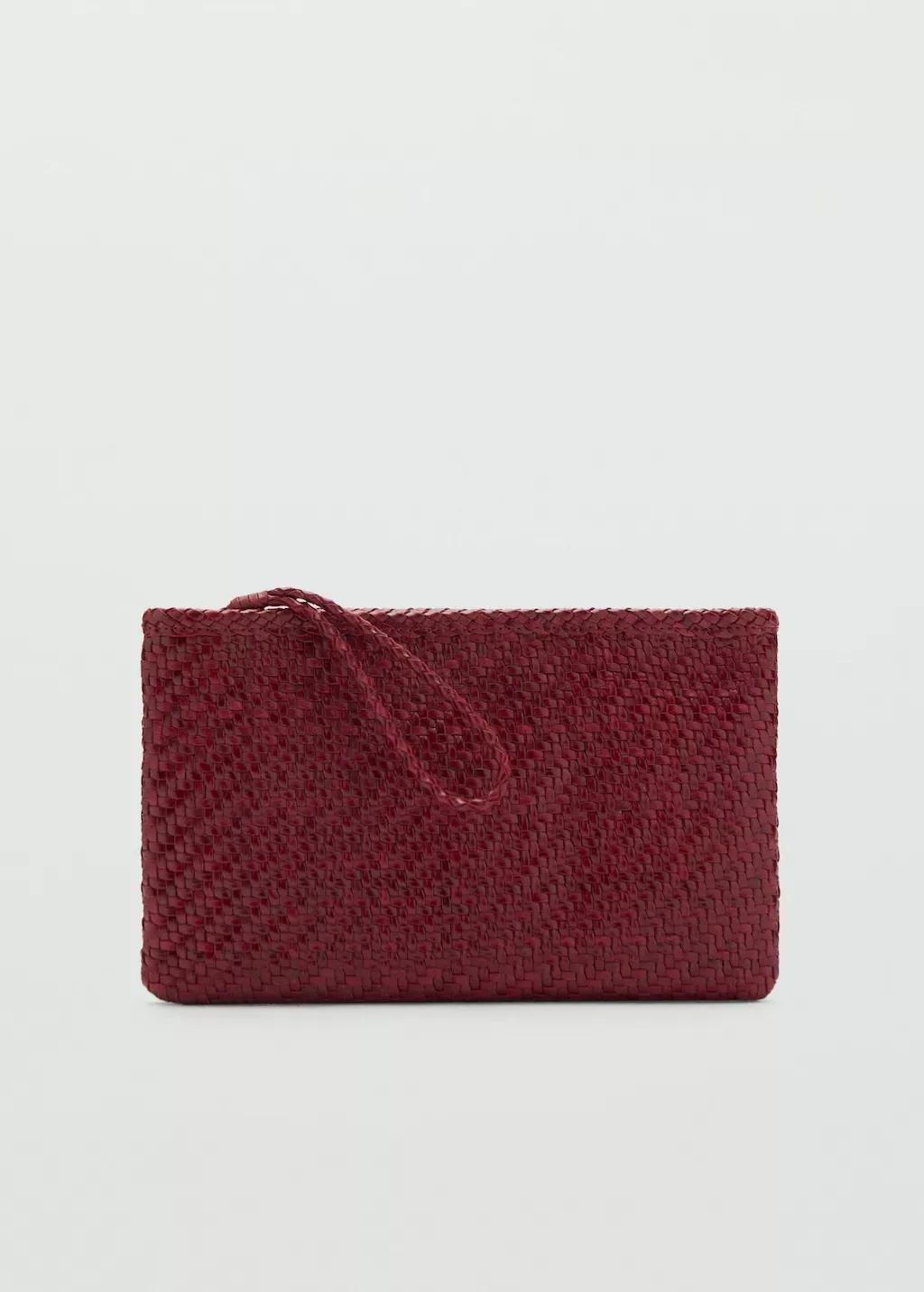 DARK RED Braided leather clutch, Dark Red, large image number 3