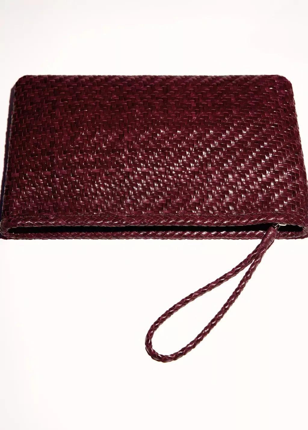 DARK RED Braided leather clutch, Dark Red, large image number 4