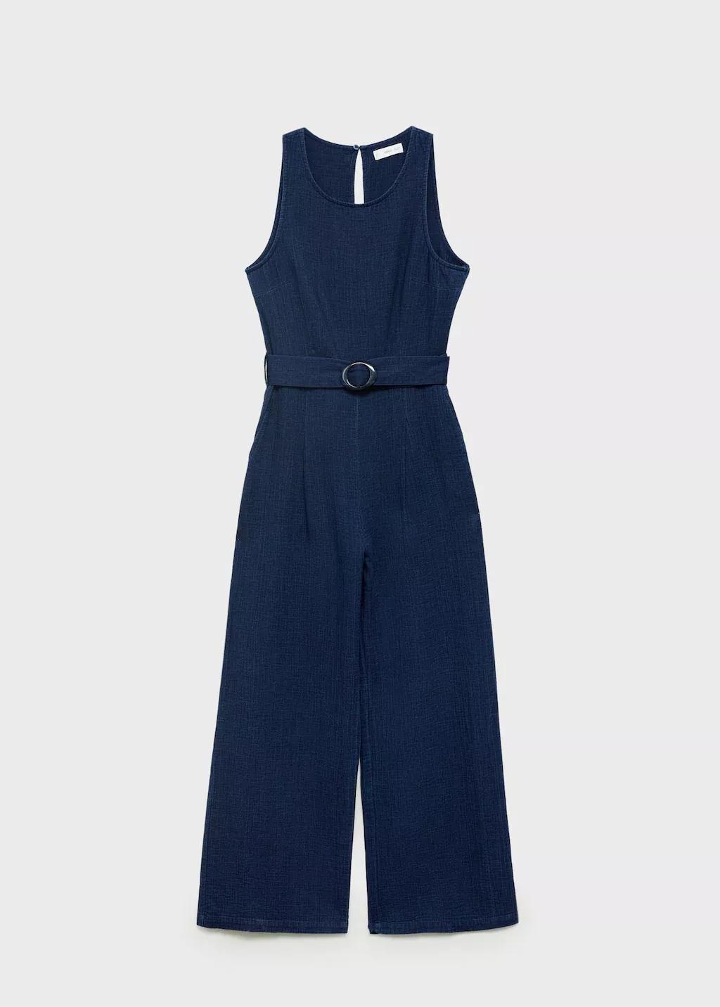 Blue Fluid Denim Jumpsuit With Belt, , large image number 4