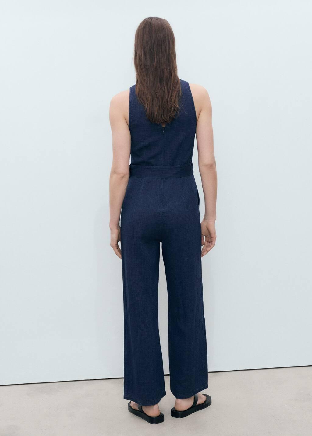 Blue Fluid Denim Jumpsuit With Belt, , large image number 5