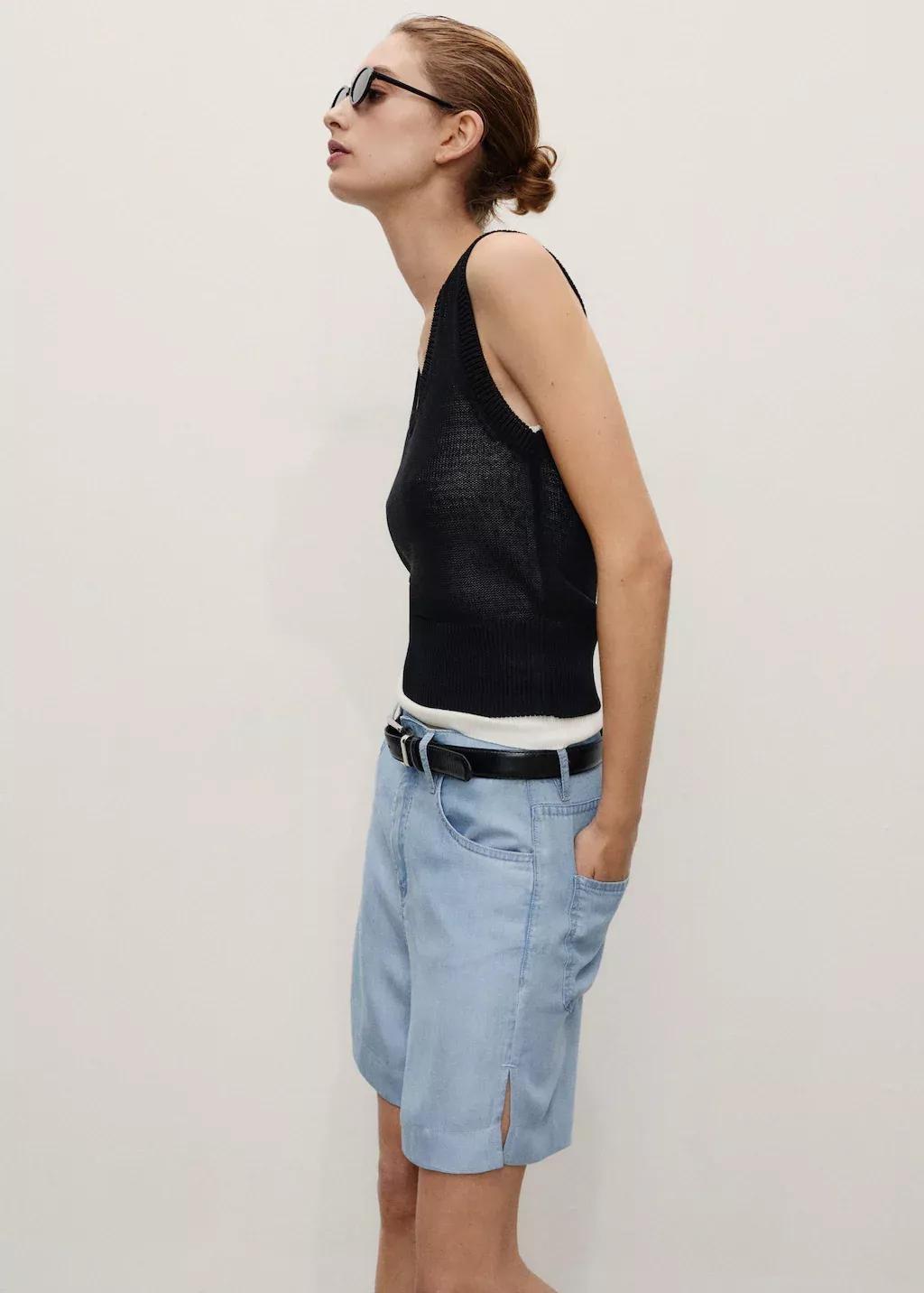 Blue Straight Lyocell Bermuda Shorts, , large image number 1