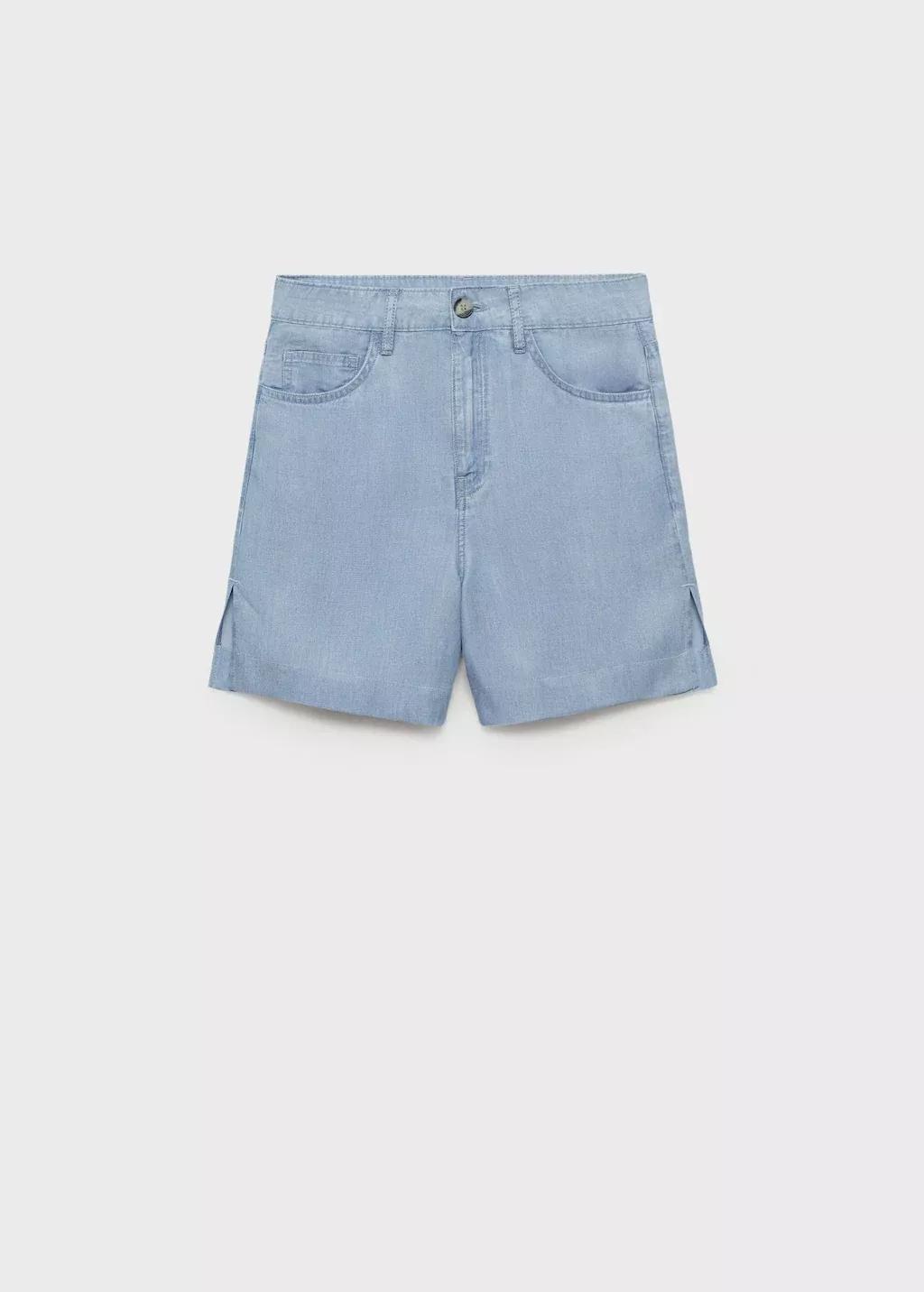 Blue Straight Lyocell Bermuda Shorts, , large image number 3