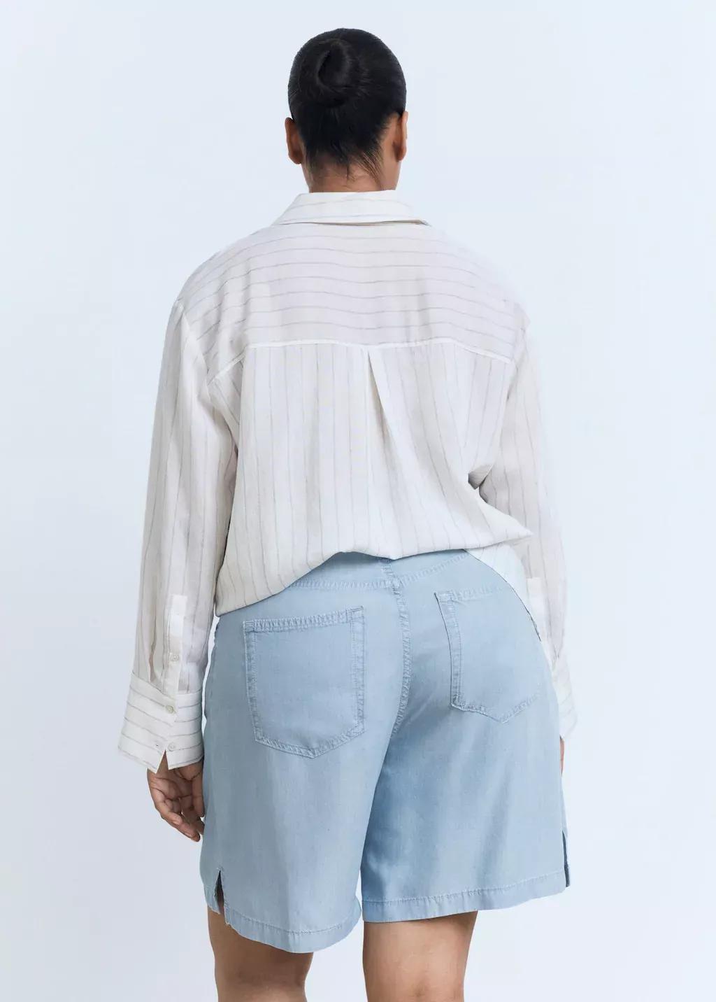 Blue Straight Lyocell Bermuda Shorts, , large image number 6