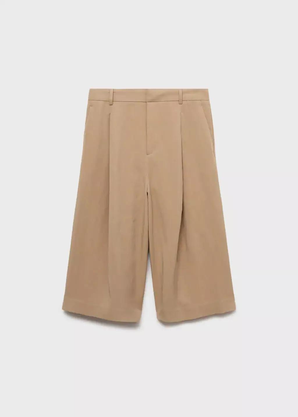 Beige Lyocell Pleated Bermuda Shorts, , large image number 0