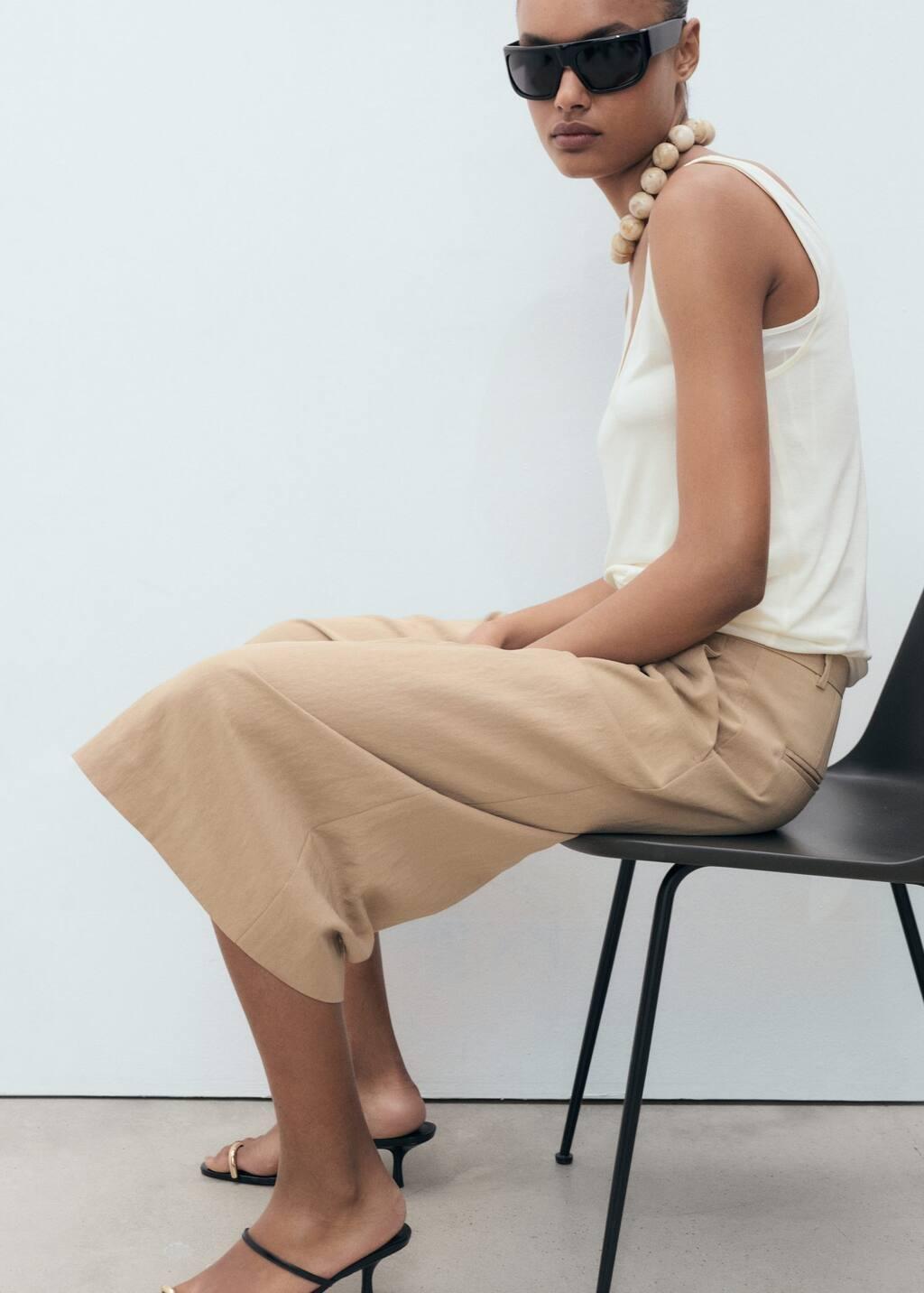 Beige Lyocell Pleated Bermuda Shorts, , large image number 3