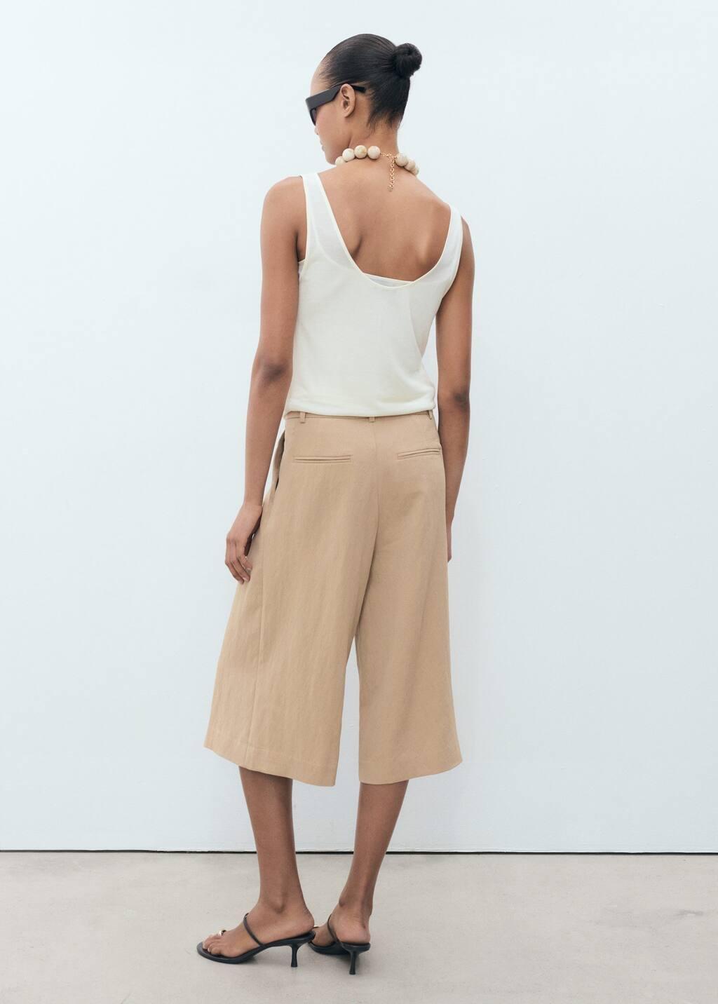 Beige Lyocell Pleated Bermuda Shorts, , large image number 6