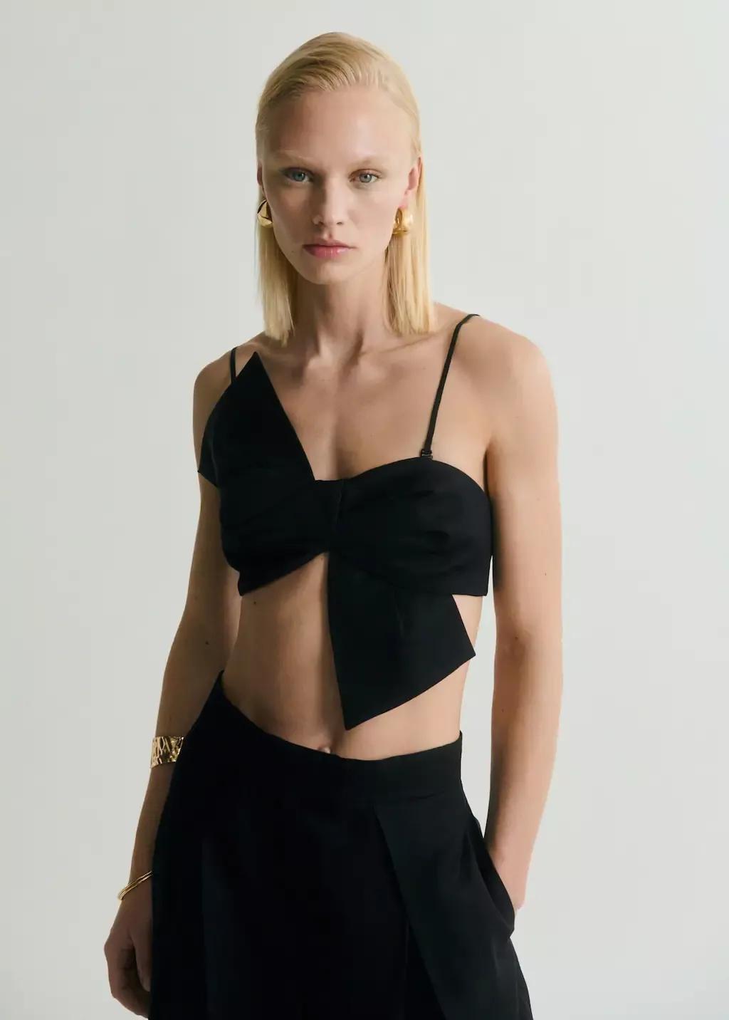 BLACK Bow-design crop top, , large image number 0