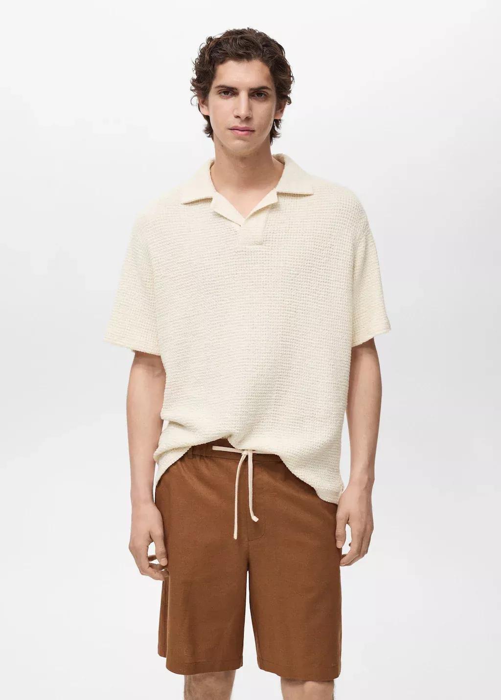 LIGHT BEIGE Crochet cotton polo shirt, , large image number 0