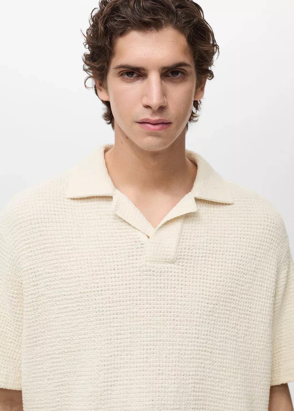 LIGHT BEIGE Crochet cotton polo shirt, , large image number 1