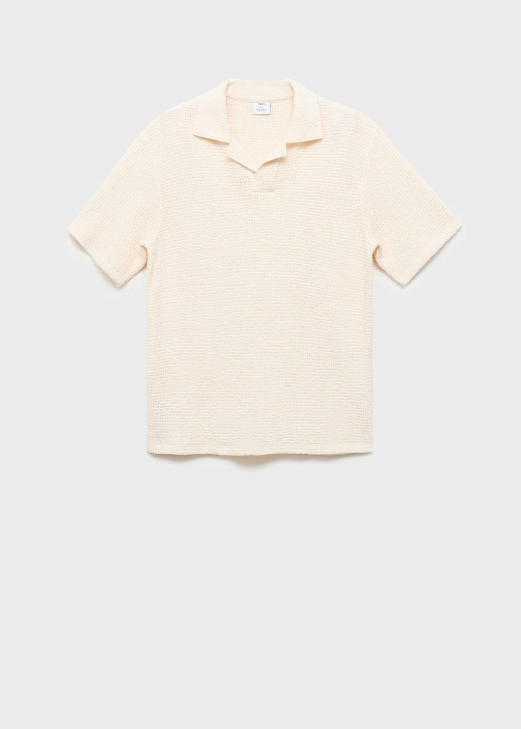 LIGHT BEIGE Crochet cotton polo shirt, , large image number 3