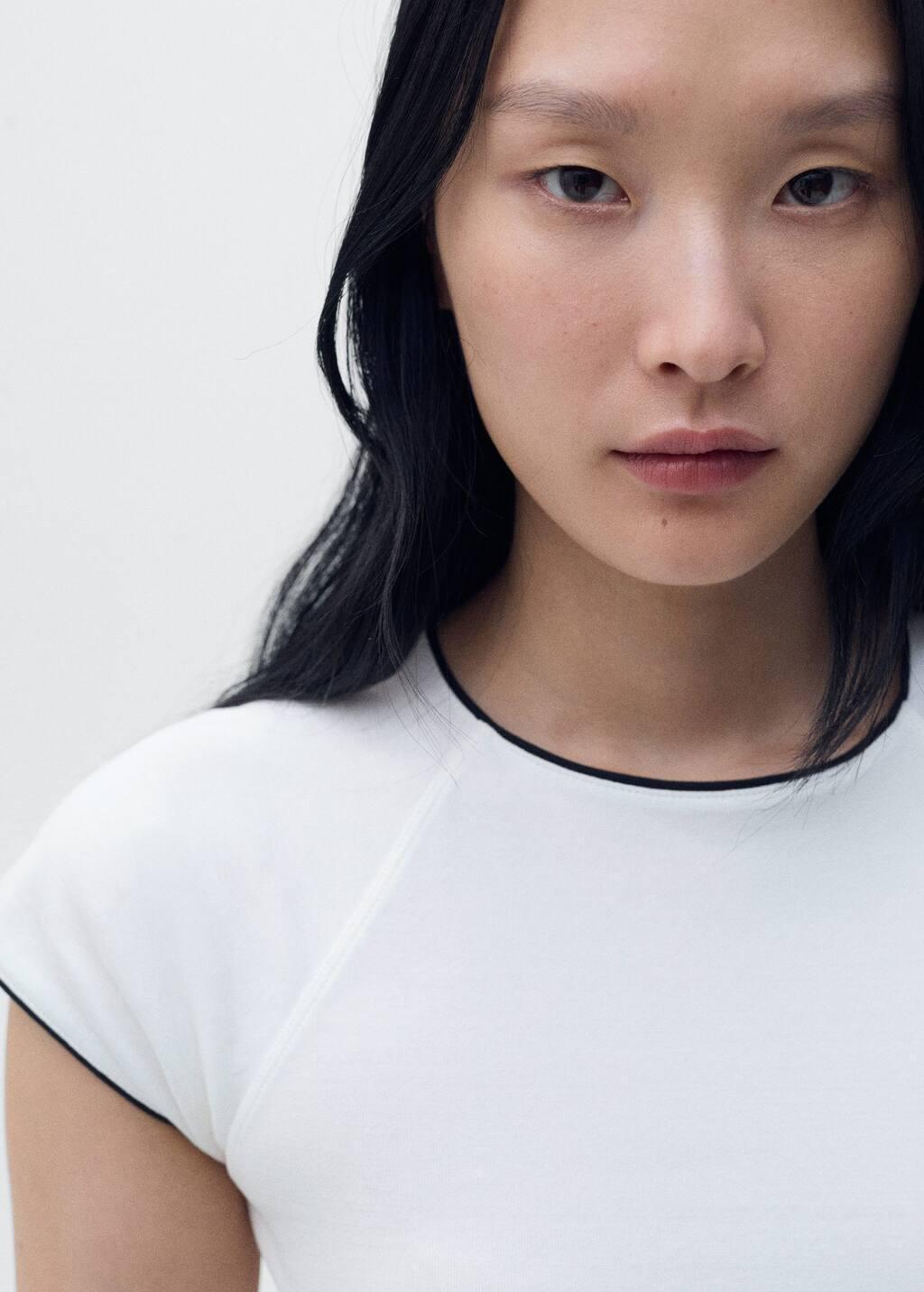 White Cotton T-Shirt With Contrasting Trim, , large image number 1