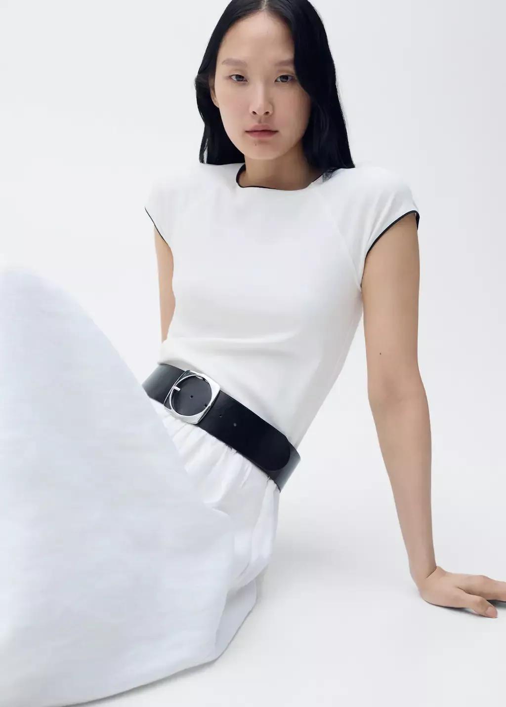 White Cotton T-Shirt With Contrasting Trim, , large image number 2