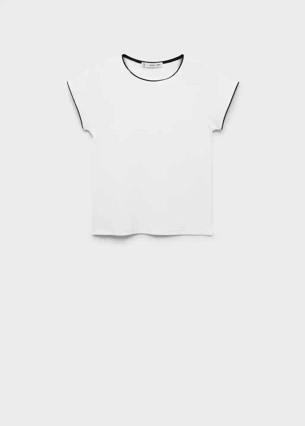 White Cotton T-Shirt With Contrasting Trim, , large image number 3