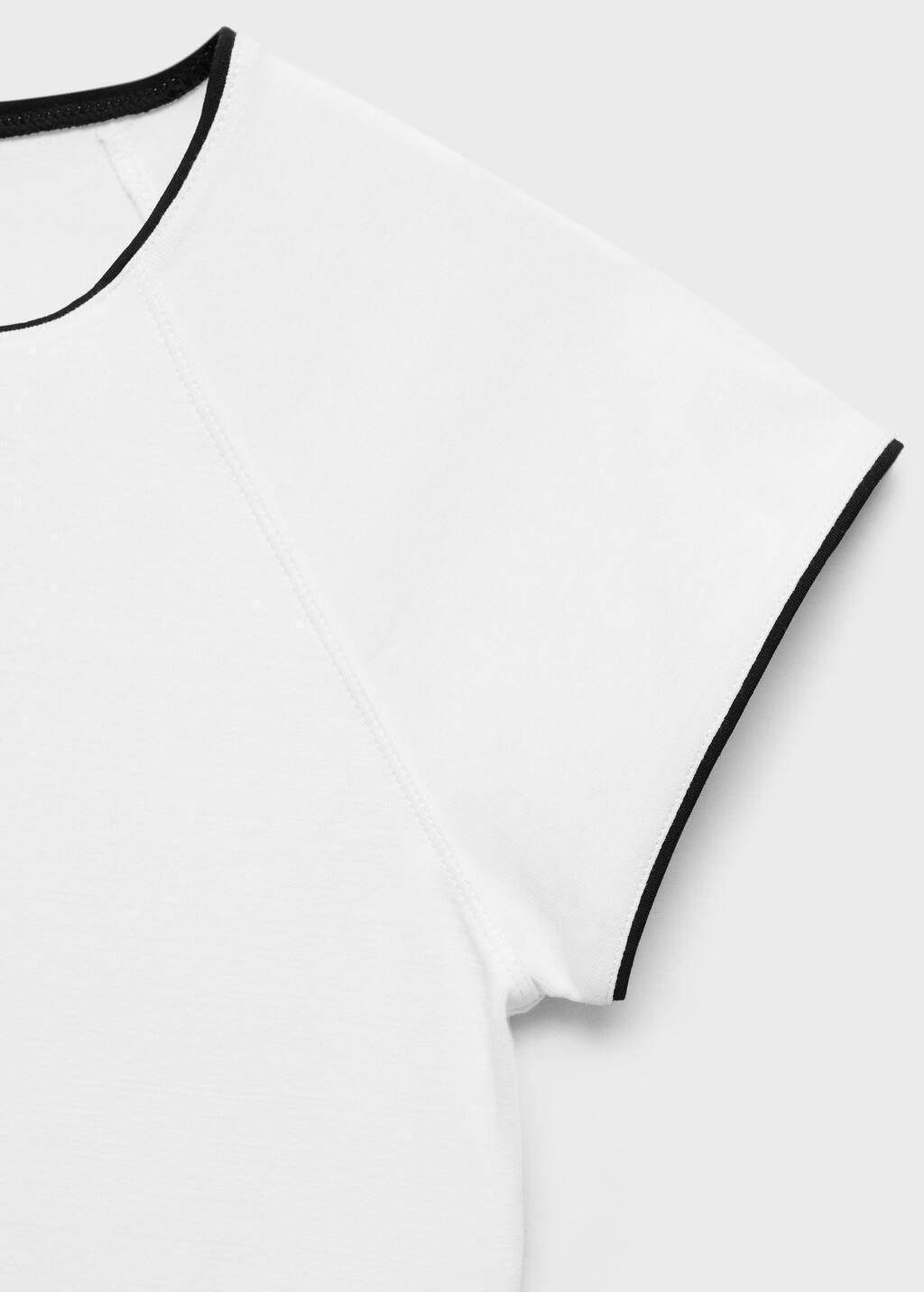 White Cotton T-Shirt With Contrasting Trim, , large image number 4