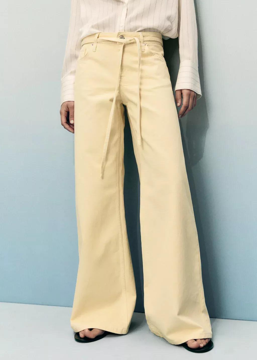 WHITE Low-rise wide-leg jeans with belt, , large image number 1