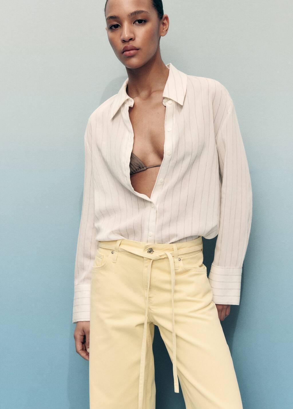 WHITE Low-rise wide-leg jeans with belt, , large image number 2