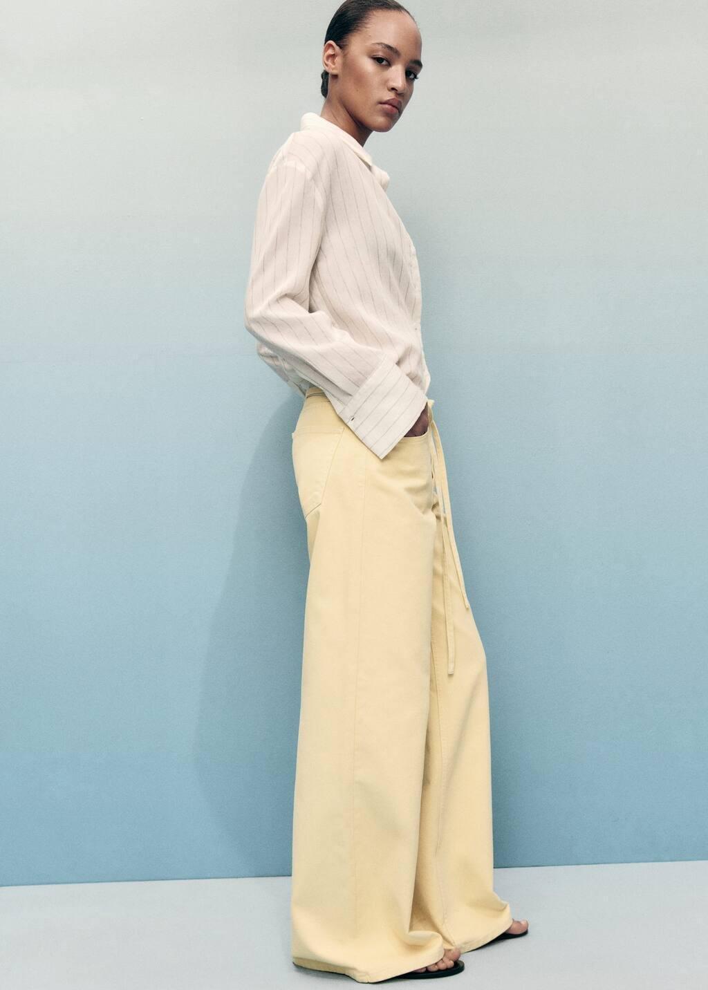WHITE Low-rise wide-leg jeans with belt, , large image number 3