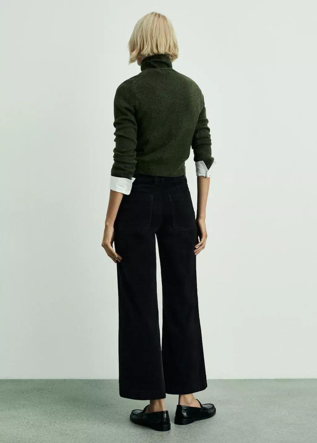 Black Catherin Culotte Corduroy Trousers, , large image number 5