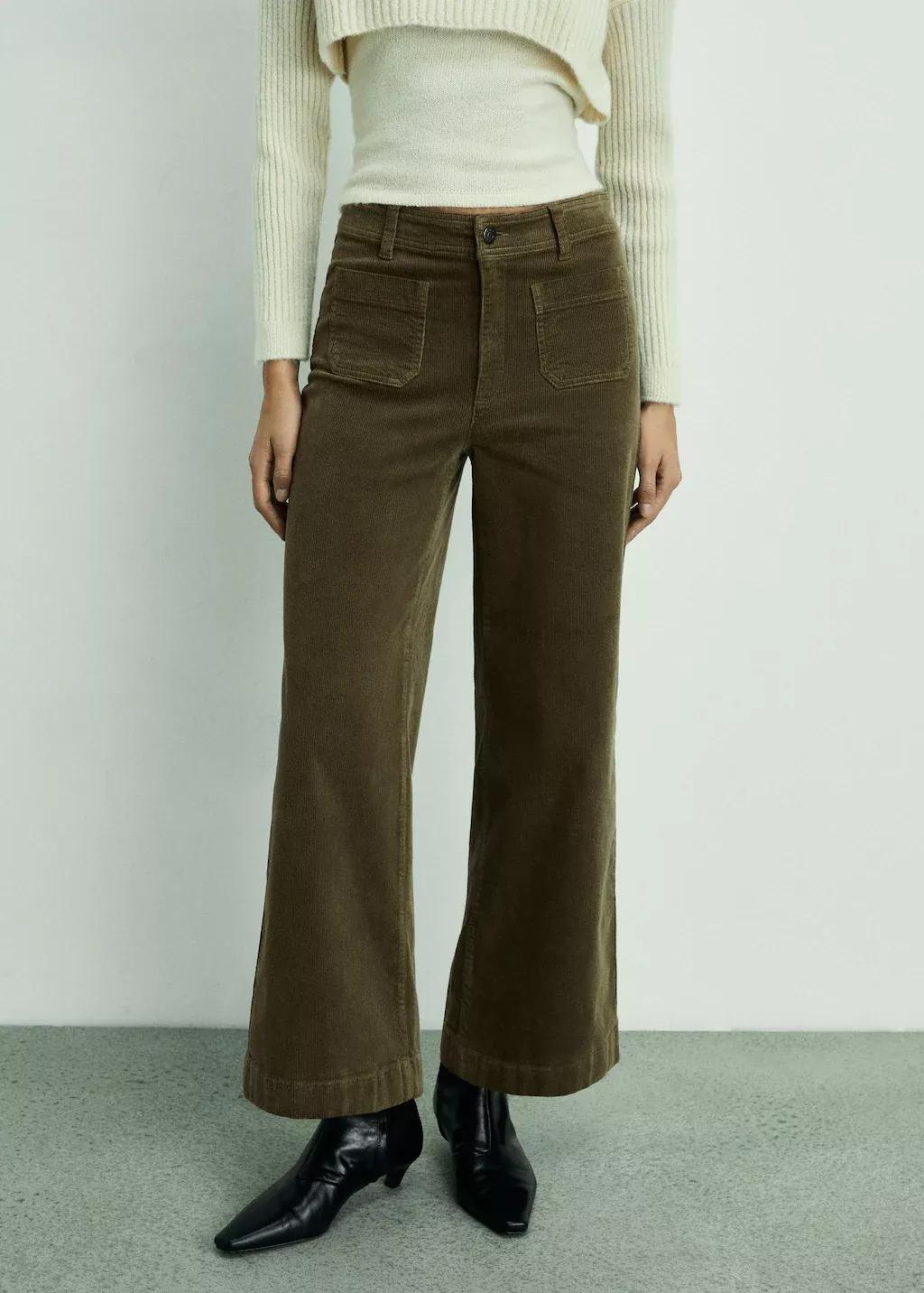 Khaki Catherin Culotte Corduroy Trousers, , large image number 0