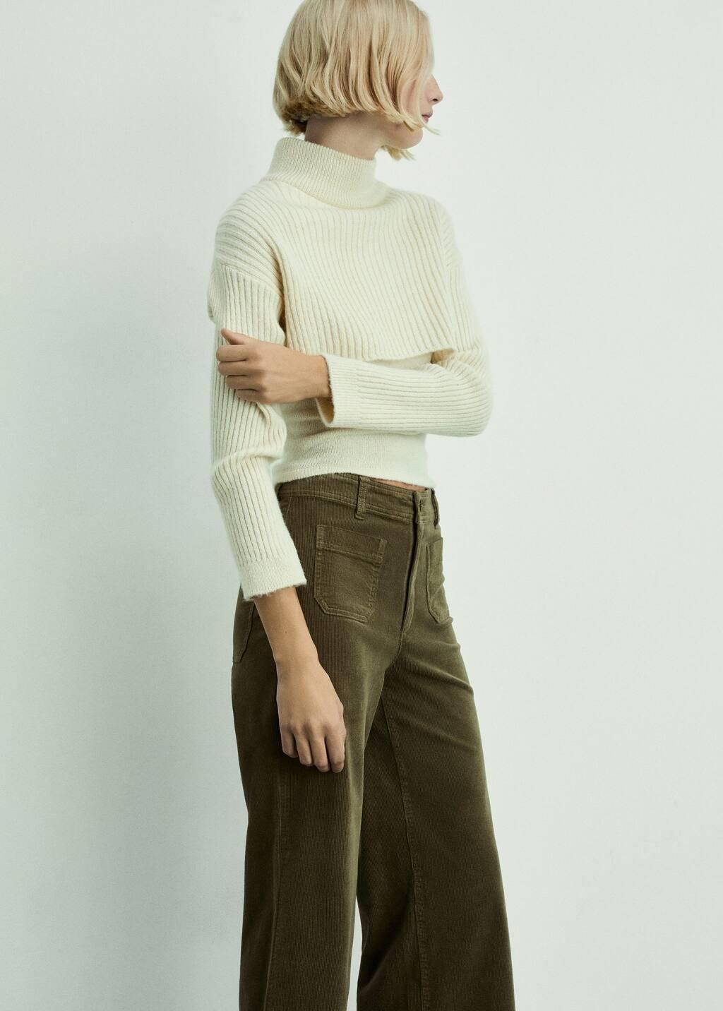 Khaki Catherin Culotte Corduroy Trousers, , large image number 1