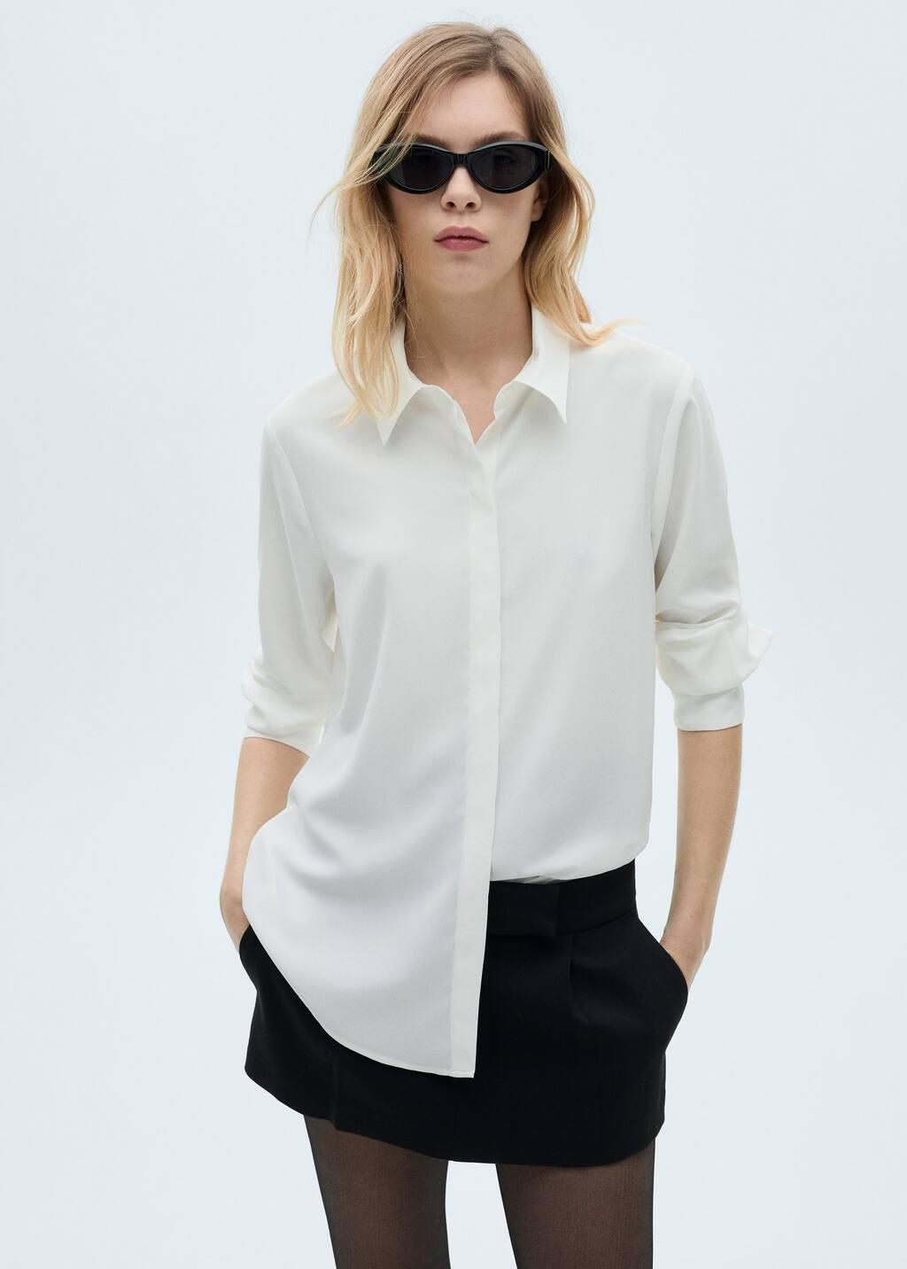 White Flowing Long Sleeve Shirt, , large image number 0