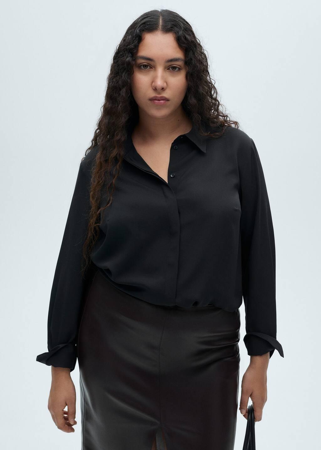 Black Flowing Long Sleeve Shirt, , large image number 5