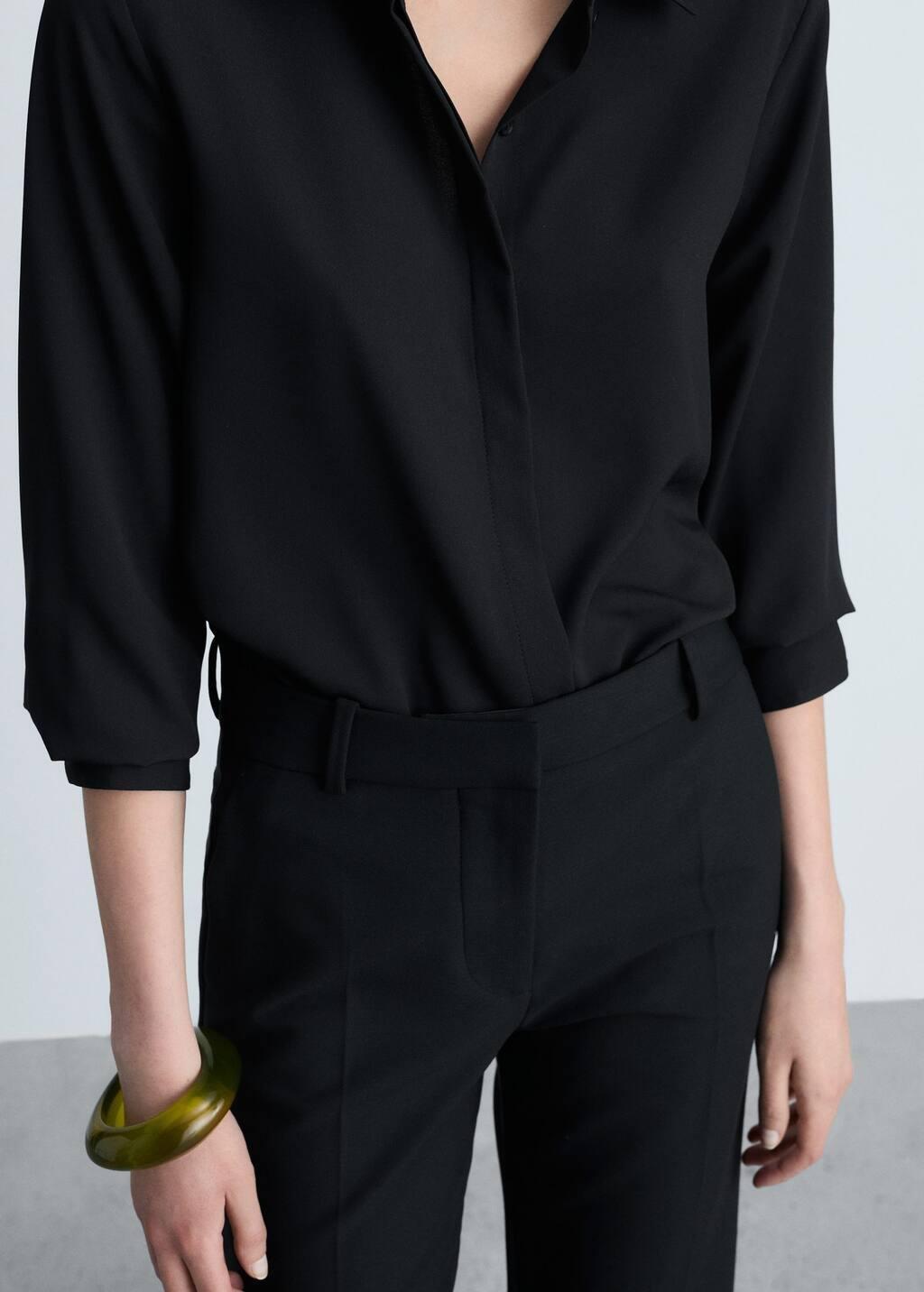 Black Flowing Long Sleeve Shirt, , large image number 7