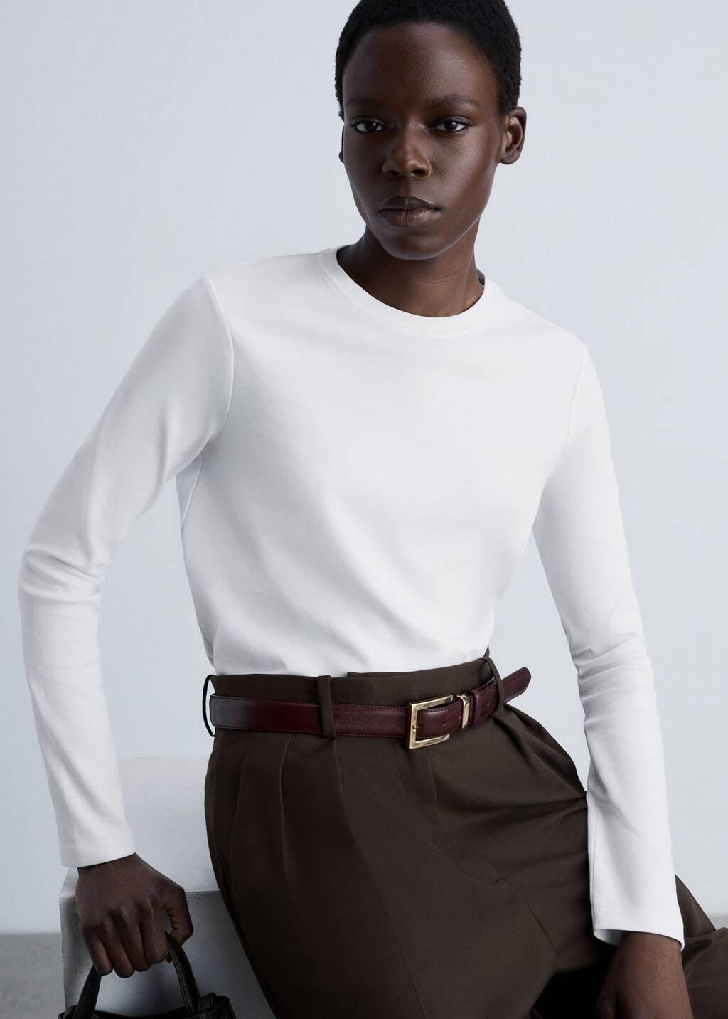 White Thin Round-Neck T-Shirt, , large image number 0