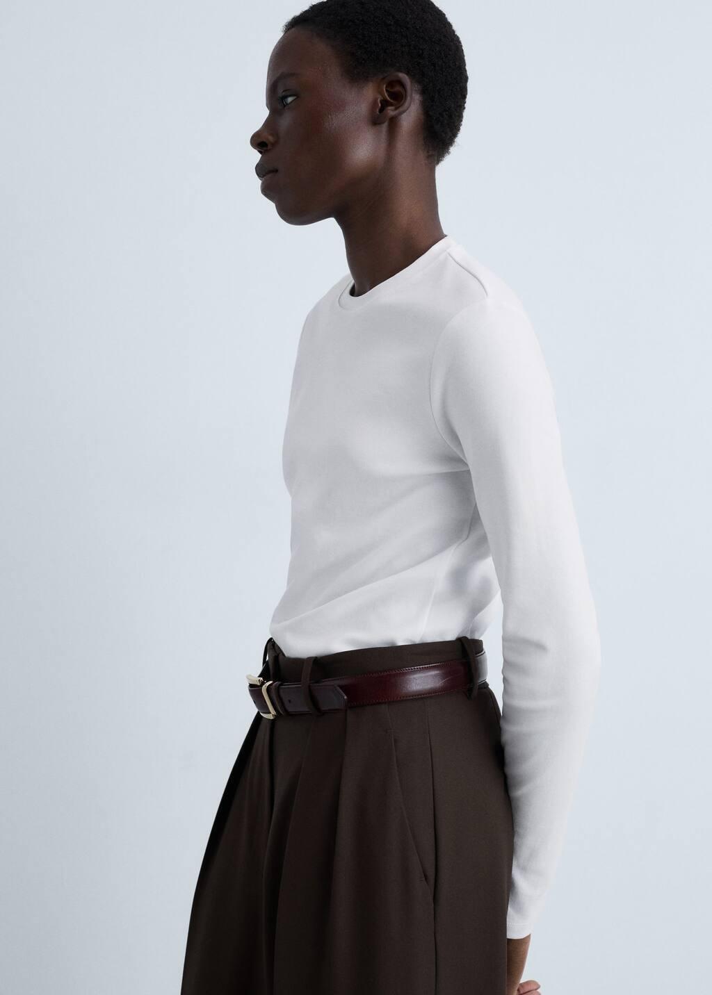 White Thin Round-Neck T-Shirt, , large image number 3