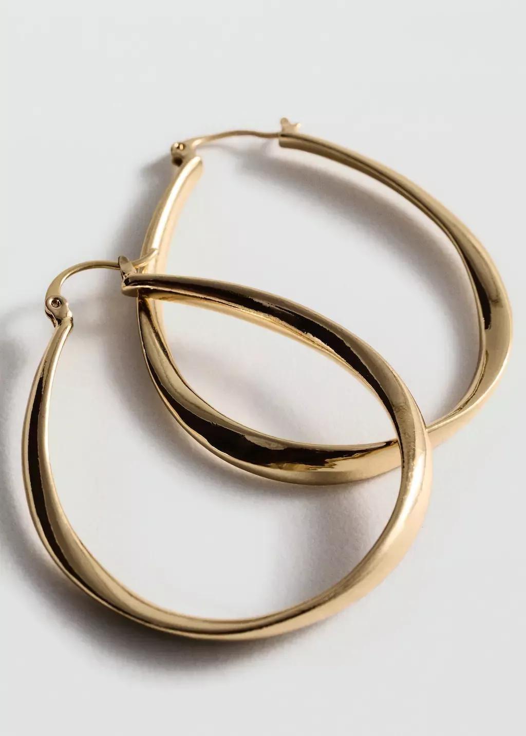 Gold Oval Hoop Earrings, Gold, large image number 0