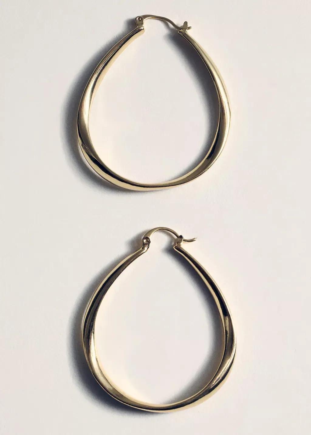 Gold Oval Hoop Earrings, Gold, large image number 1