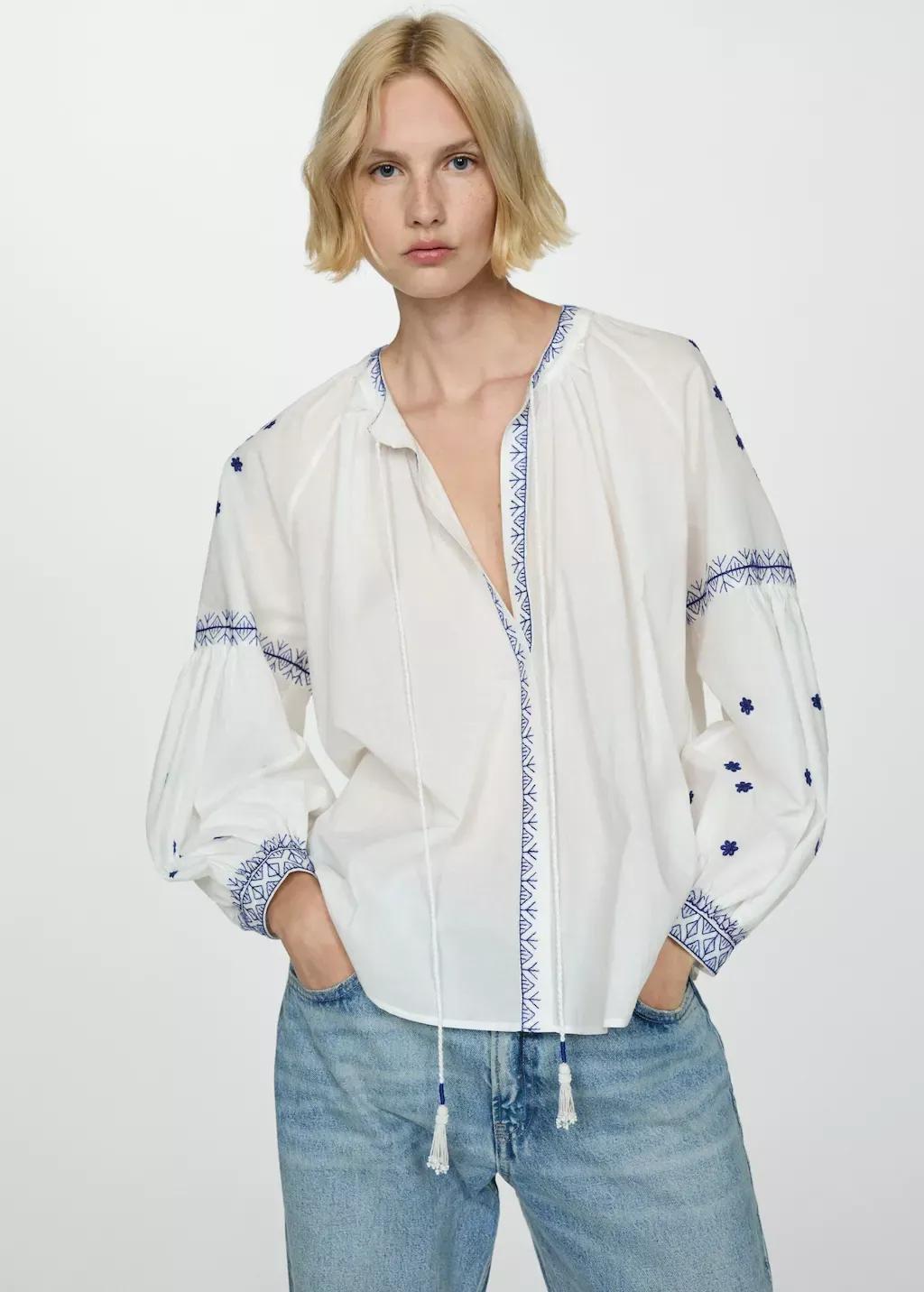 White Embroidered Detail Shirt, , large image number 0