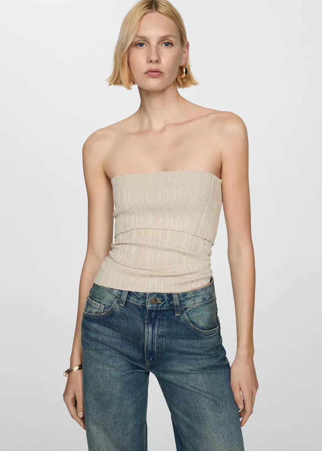Grey Lt Pastel Strapless Knitted Top, , large image number 0