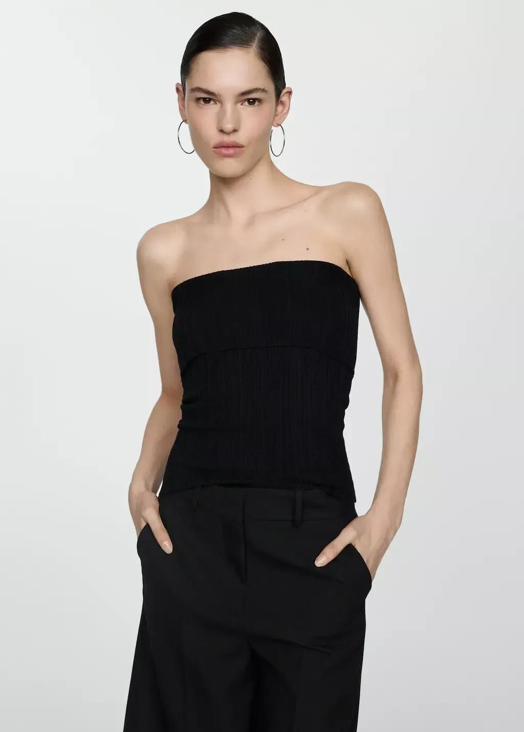 Black Strapless Knitted Top, , large image number 0