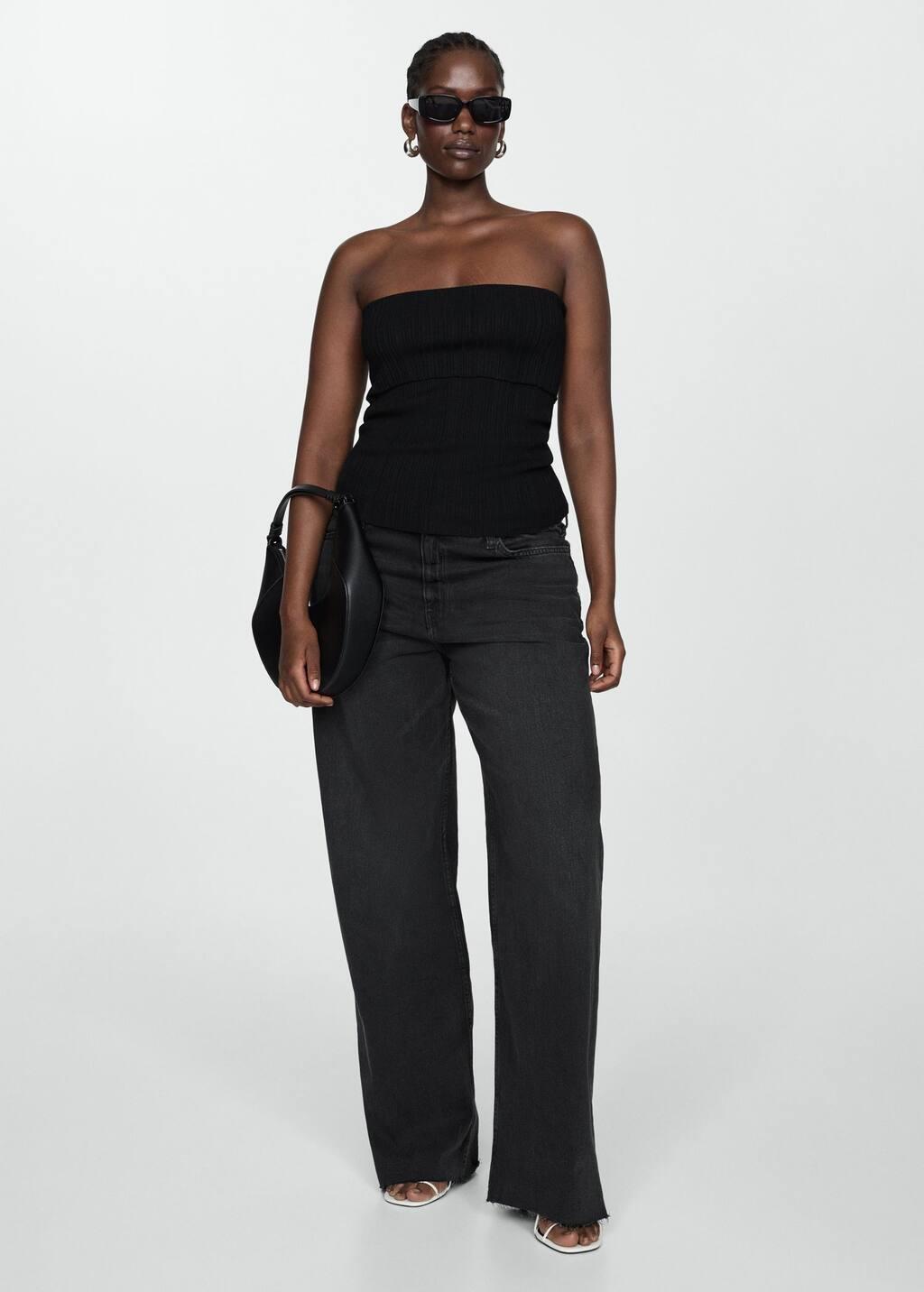 Black Strapless Knitted Top, , large image number 4