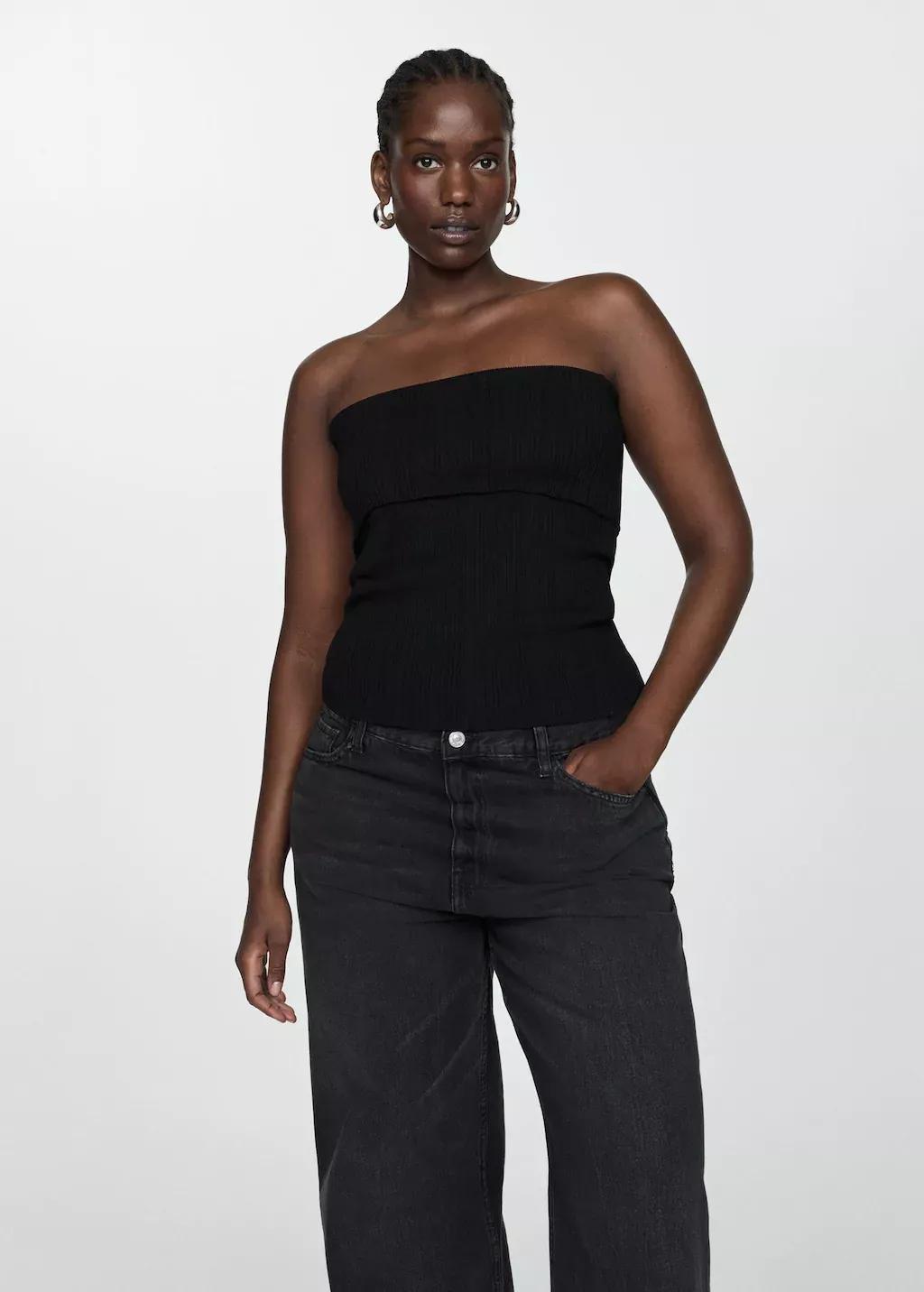 Black Strapless Knitted Top, , large image number 6