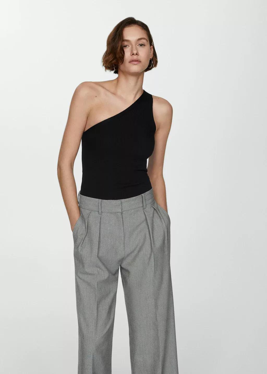Black Knit Asymmetric Top, , large image number 0
