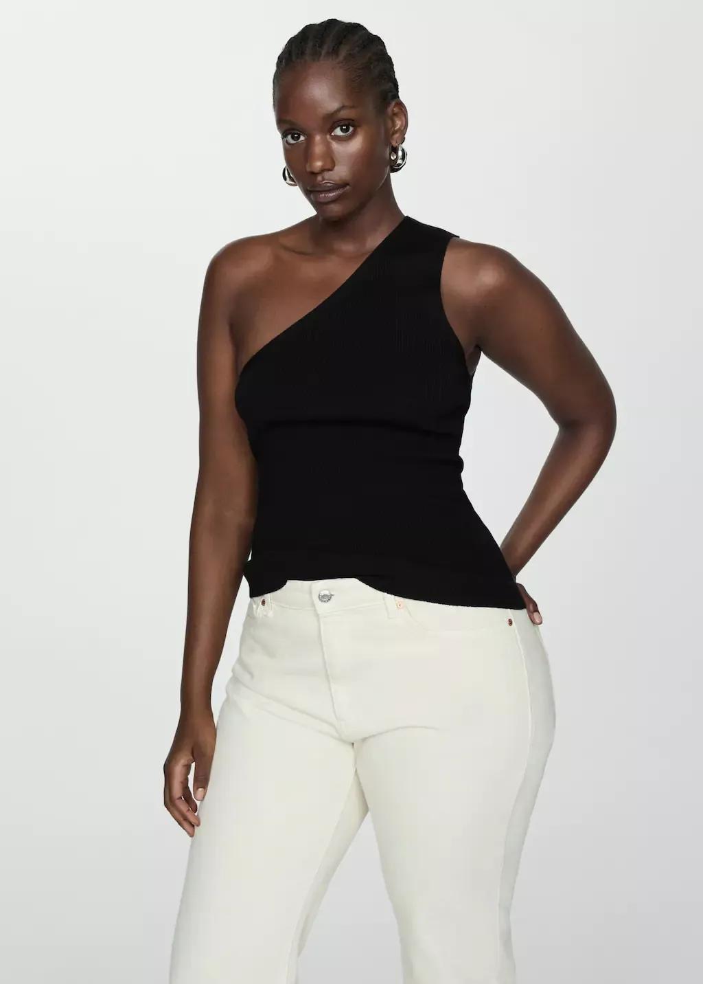Black Knit Asymmetric Top, , large image number 5