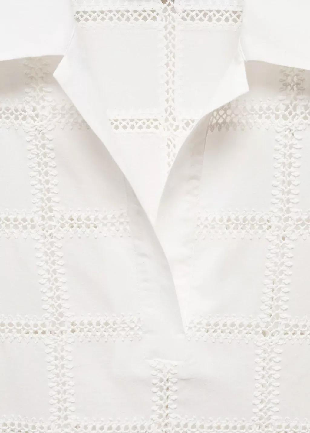 White Embroidered Polo-Neck Blouse, , large image number 2