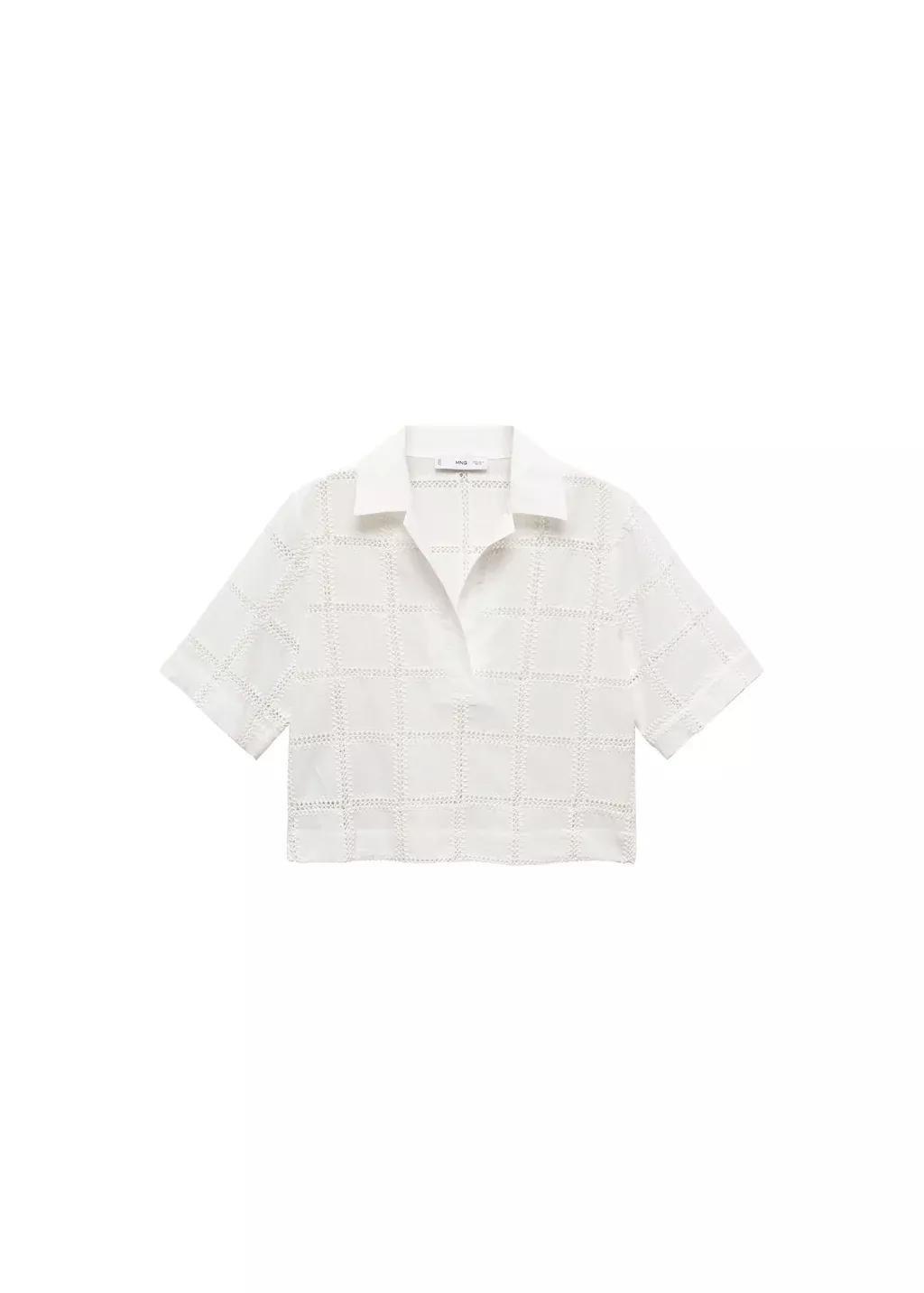 White Embroidered Polo-Neck Blouse, , large image number 3